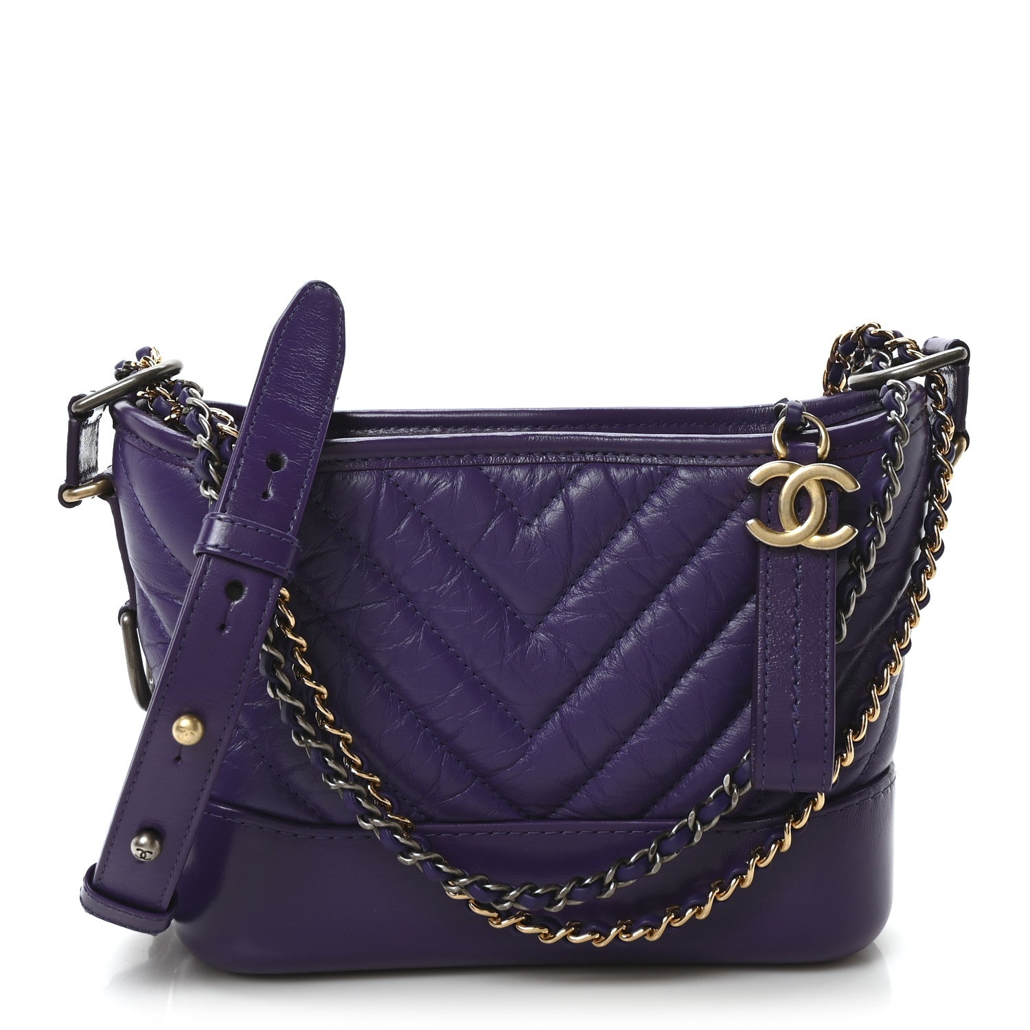 Chanel Aged Calfskin Chevron Quilted Small Gabrielle Hobo Purple 1 of 10