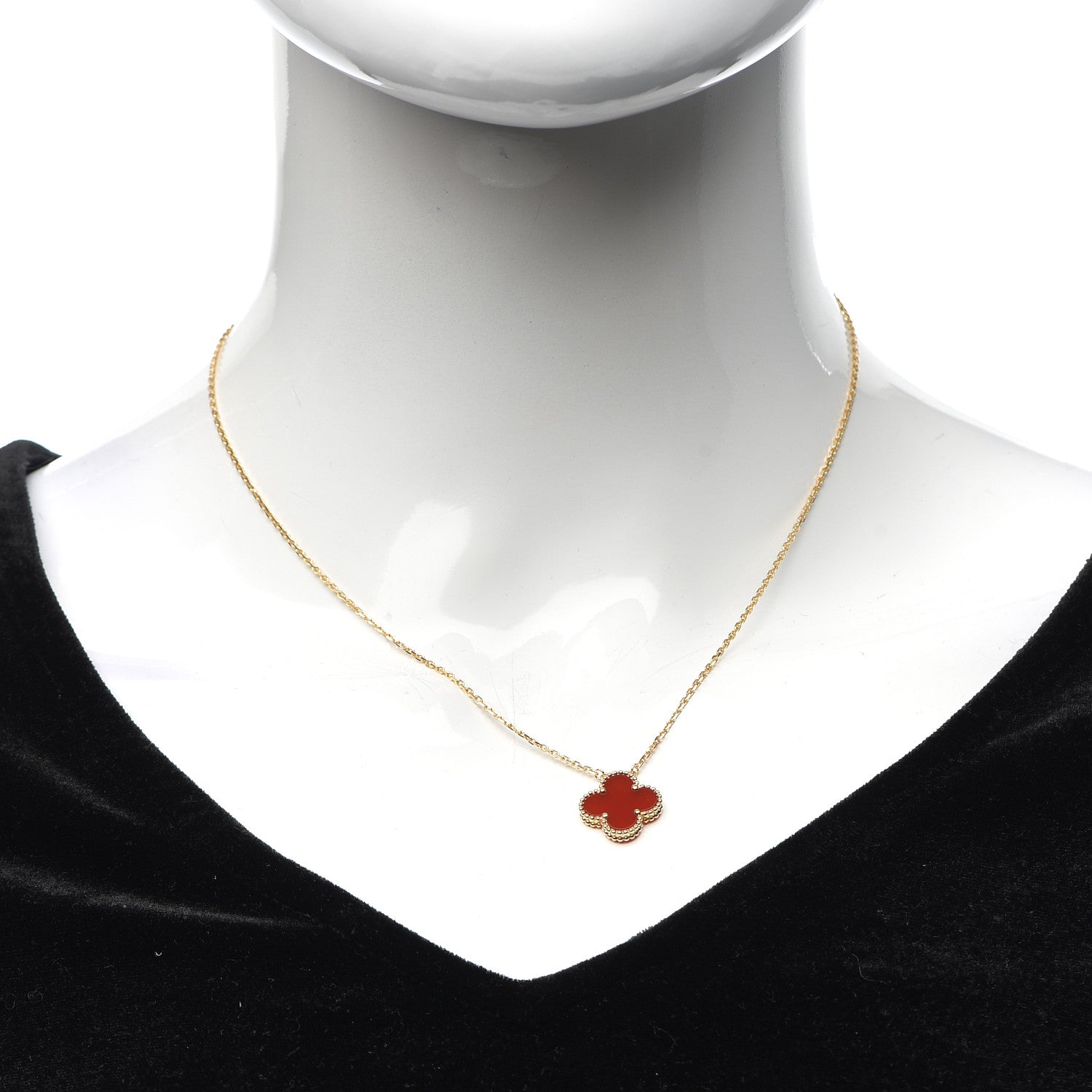 Van Cleef & Arpels 18K Yellow Gold Carnelian Vintage Alhambra Pendant Necklace 2 of 7