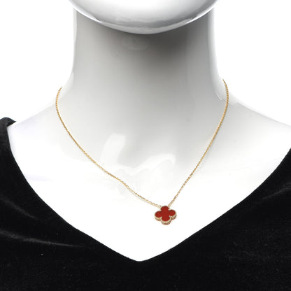 Van Cleef & Arpels 18K Yellow Gold Carnelian Vintage Alhambra Pendant Necklace 2 of 7