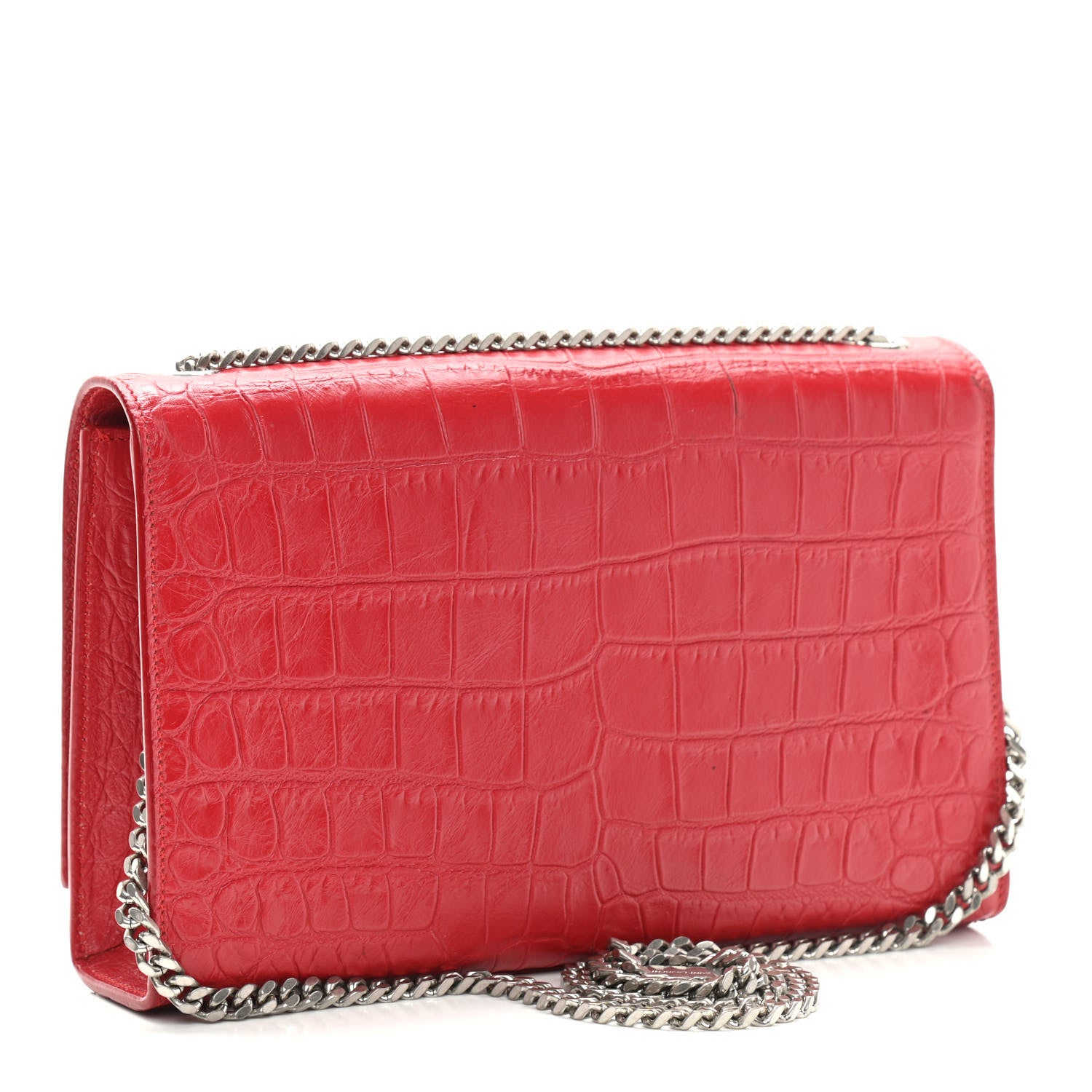 Saint Laurent Calfskin Crocodile Embossed Medium Classic Monogram Kate Tassel Satchel Red 3 of 14