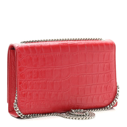Saint Laurent Calfskin Crocodile Embossed Medium Classic Monogram Kate Tassel Satchel Red 3 of 14