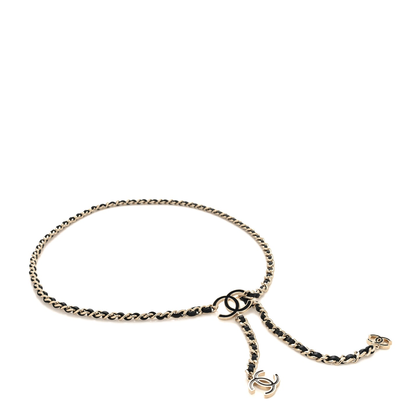 Lambskin Enamel CC Chain Belt Black Gold