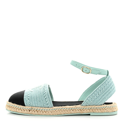Chanel Embroidery Grosgrain CC Espadrilles 41 Light Blue Black 1 of 12