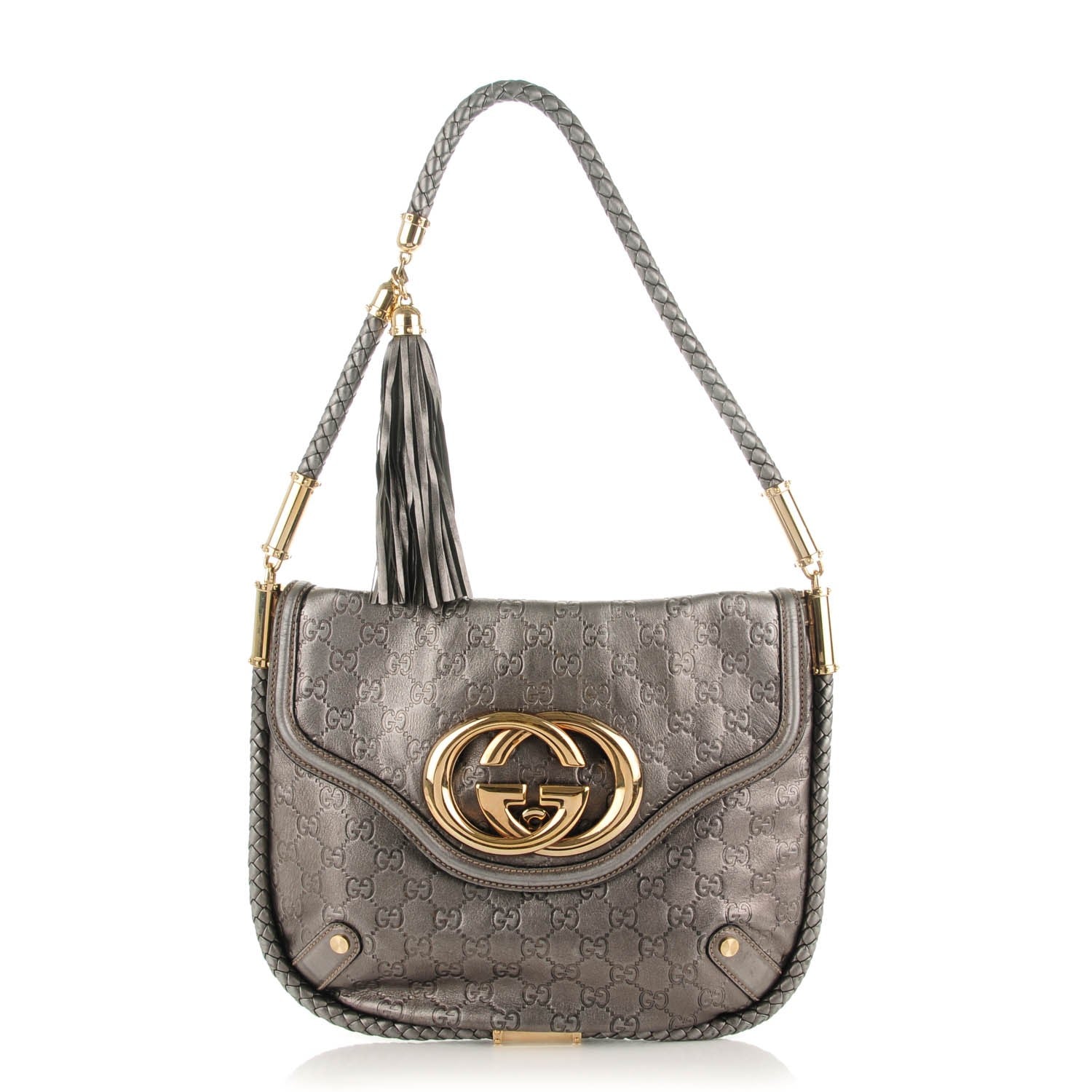 Gucci Guccissima Britt Tassel Shoulder Bag Gunmetal 1 of 7