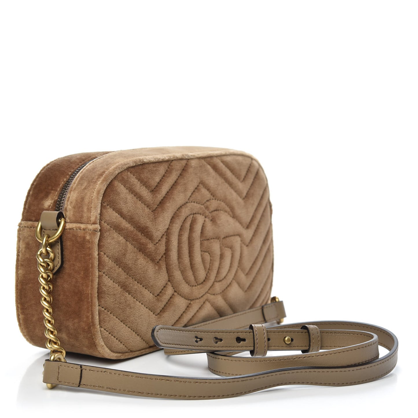 Velvet Matelasse Small GG Marmont Chain Shoulder Bag Taupe