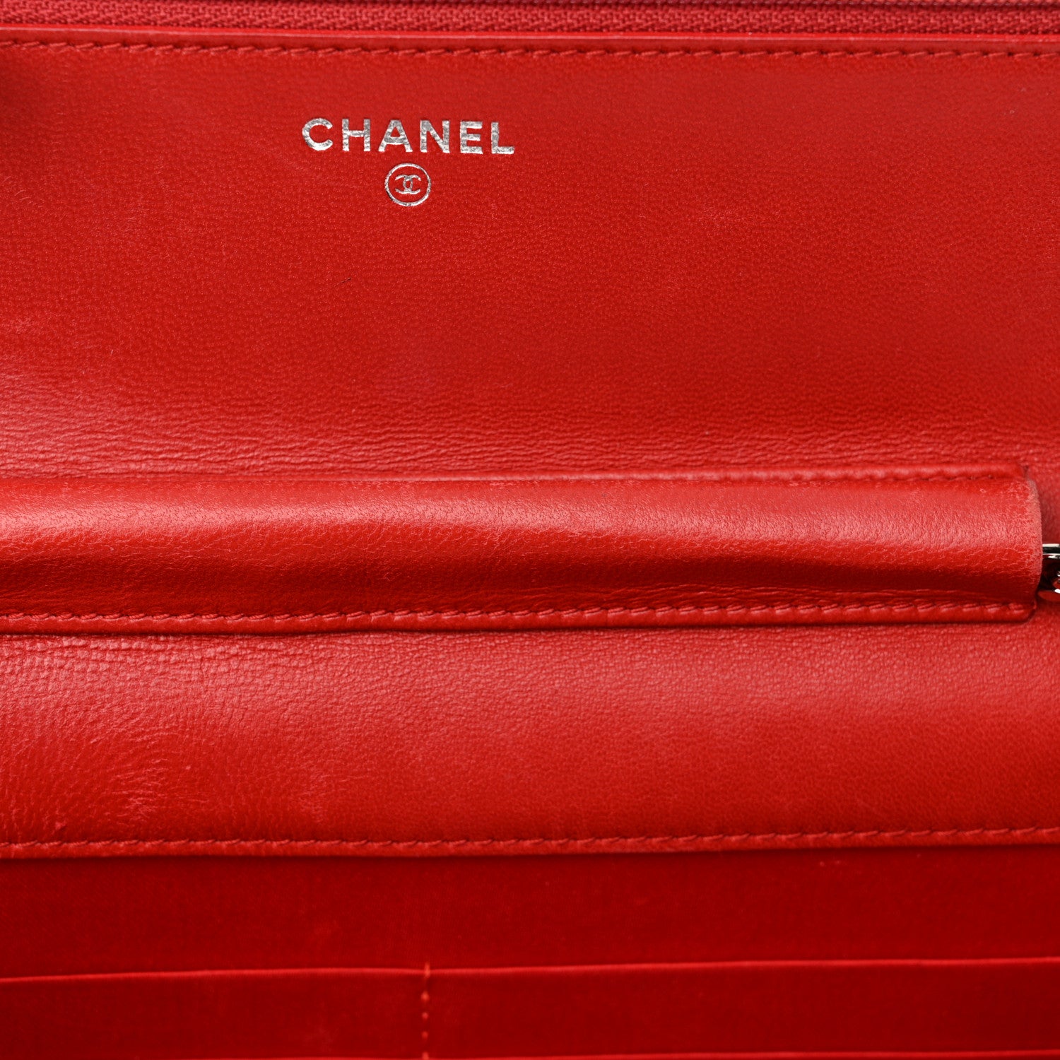 Chanel Lambskin Camellia Embossed Wallet on Chain WOC Red 14 of 20