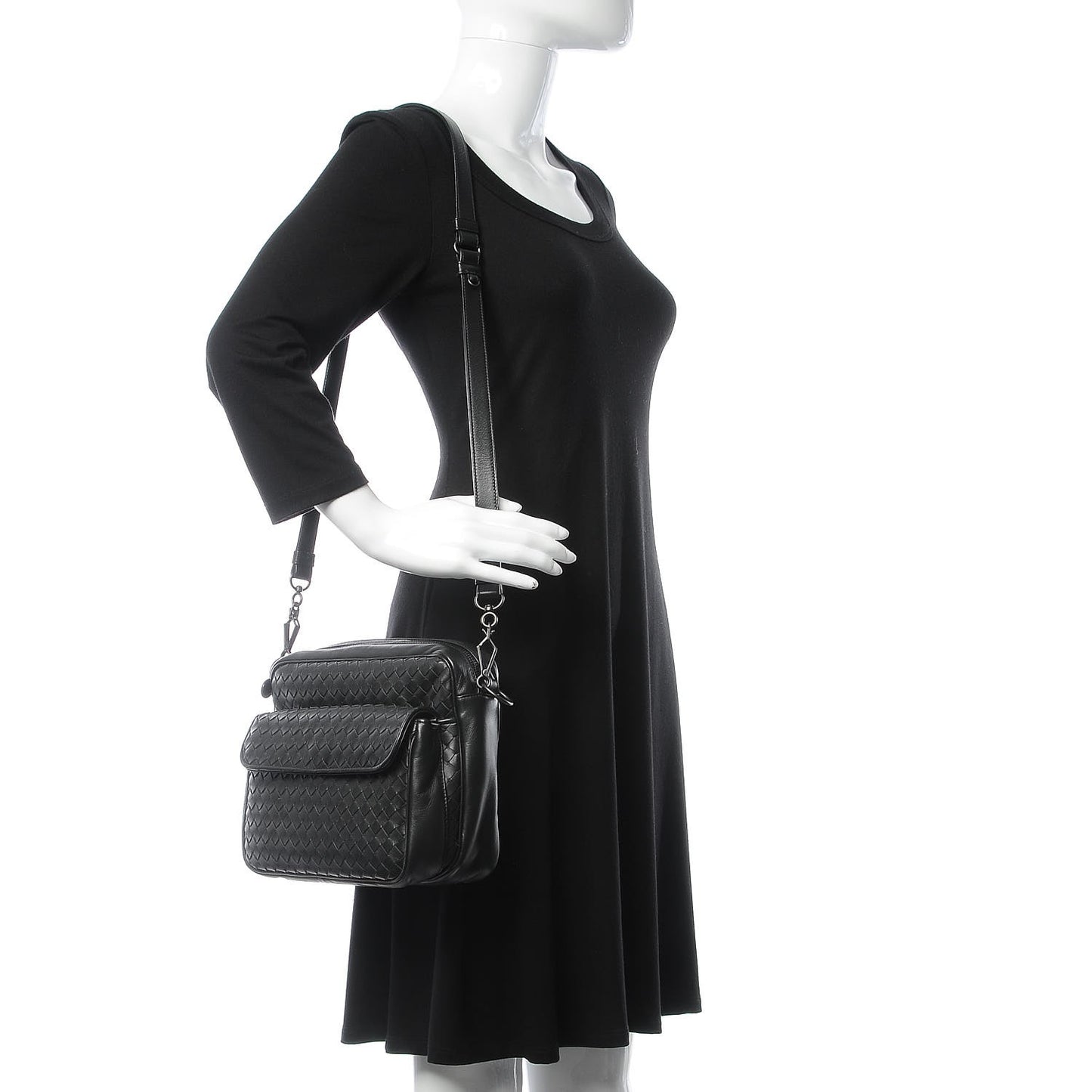 Nappa Intrecciato Crossbody Flap Bag Black