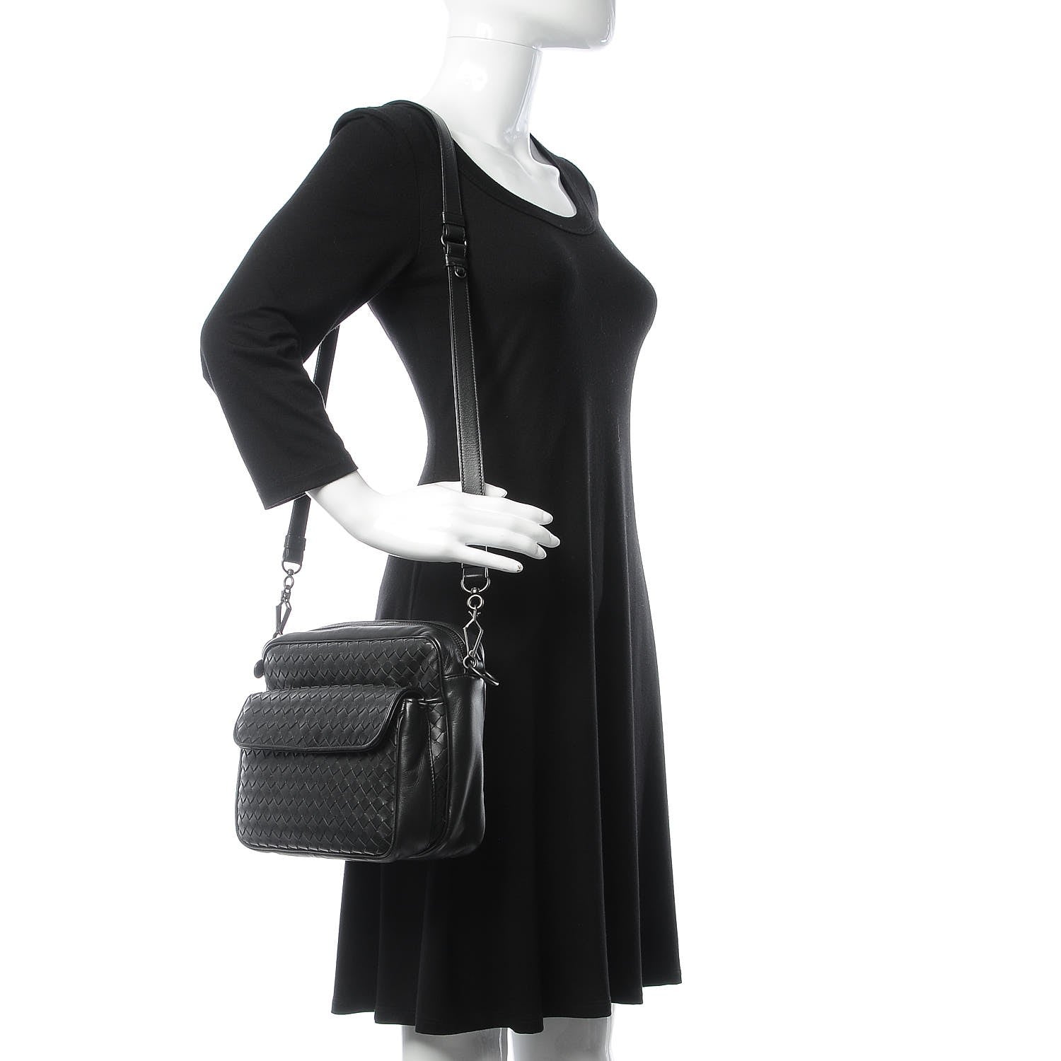 Bottega Veneta Nappa Intrecciato Crossbody Flap Bag Black 2 of 8
