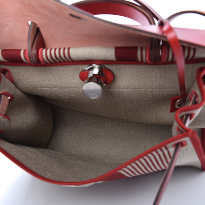 Hermes Vache Hunter Toile H Vibration Herbag Zip 31 PM Bordeaux Ficelle Rouge Piment 5 of 9