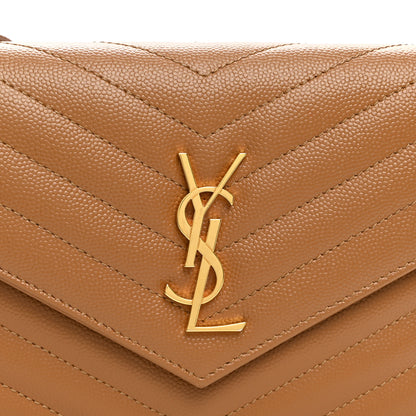 Saint Laurent Grain De Poudre Matelasse Chevron Monogram Envelope Chain Wallet Natural Dark 7 of 10