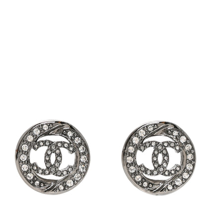 Chanel Metal Crystal CC Logo Round Earrings Silver 2 of 10