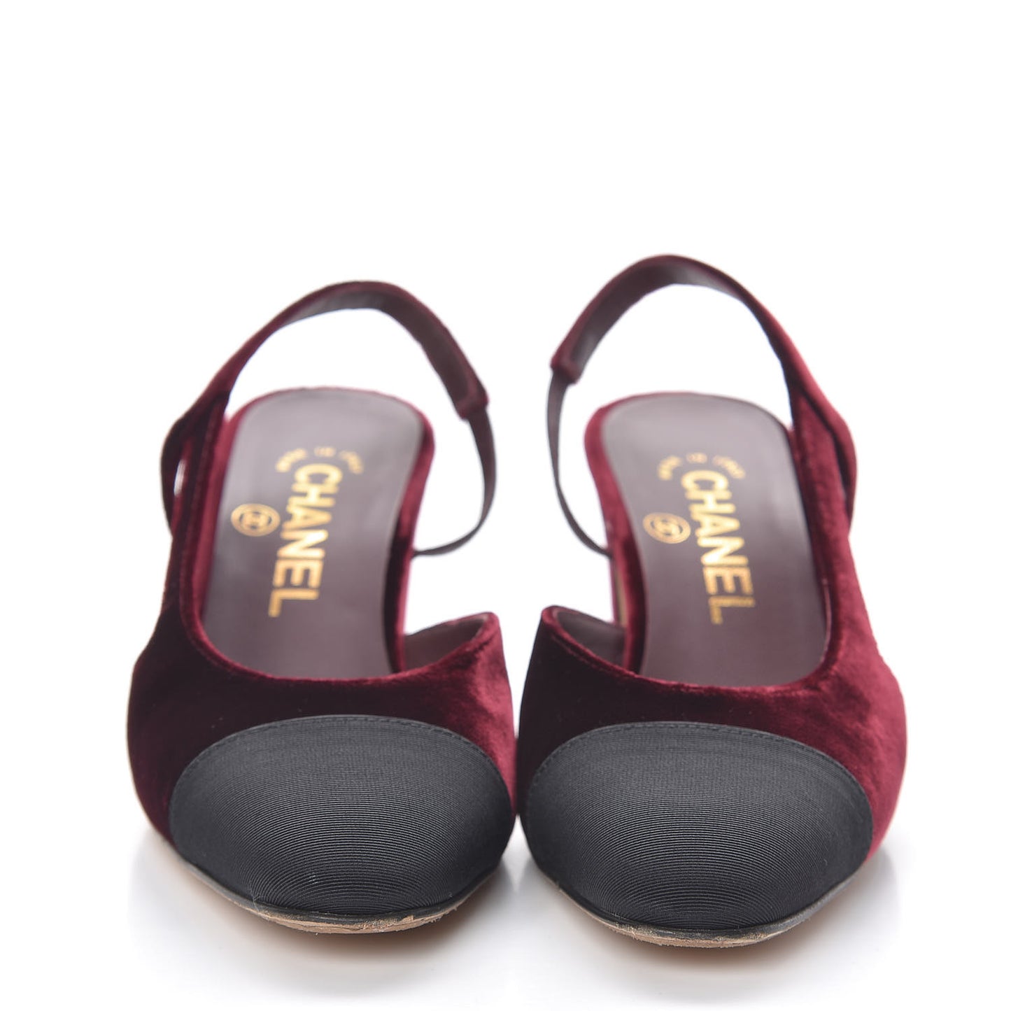 Velvet Grosgrain Cap Toe CC Slingback Pumps 35.5 Burgundy Black