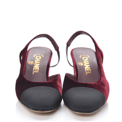 Chanel Velvet Grosgrain Cap Toe CC Slingback Pumps 35.5 Burgundy Black 2 of 11