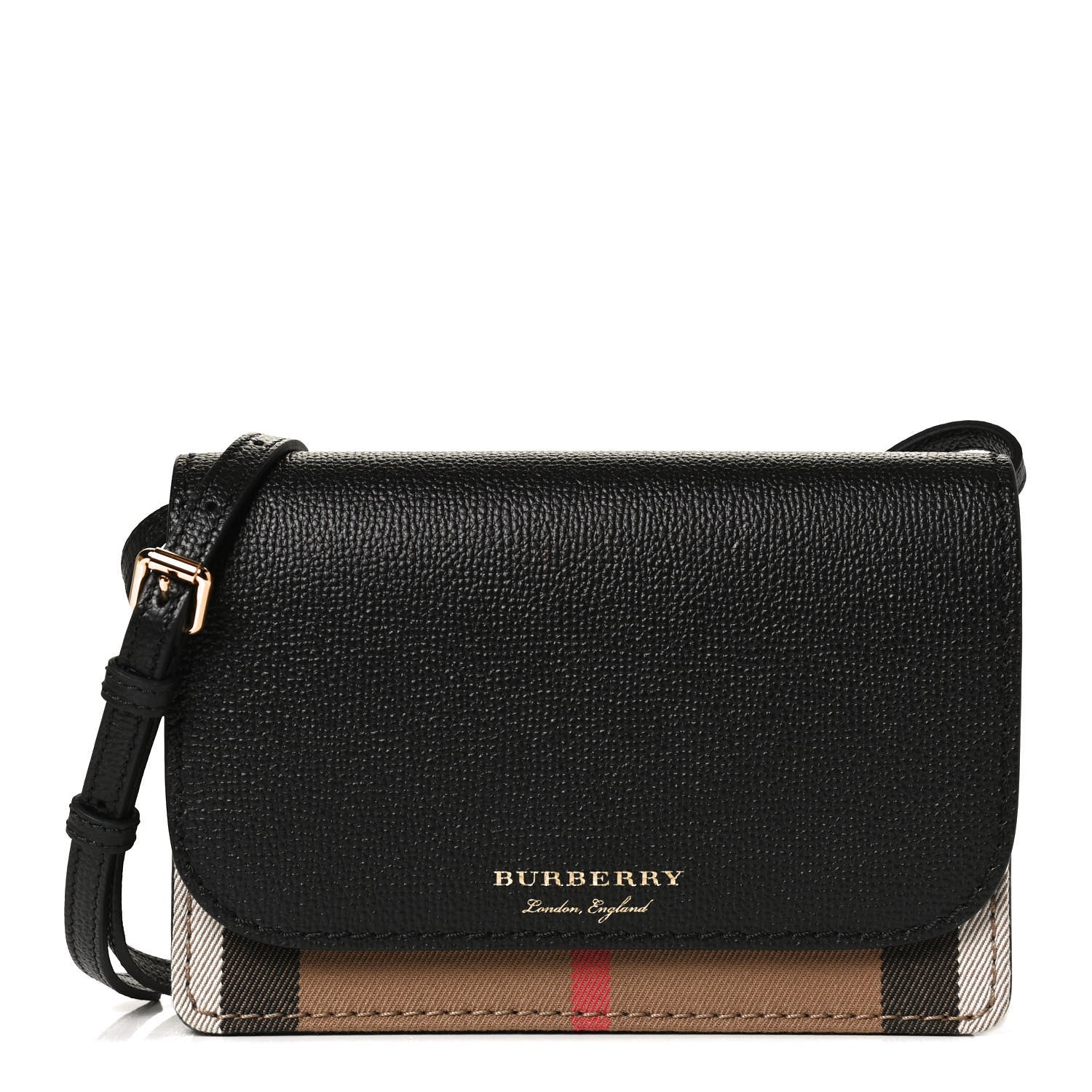 Burberry Grained Calfskin House Check Tartan Mix Hampshire Wallet On Chain Black 1 of 12