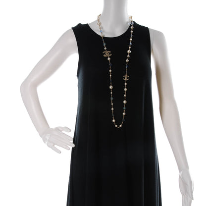 Chanel Pearl Bead Enamel CC Long Necklace Gold Blue 2 of 5