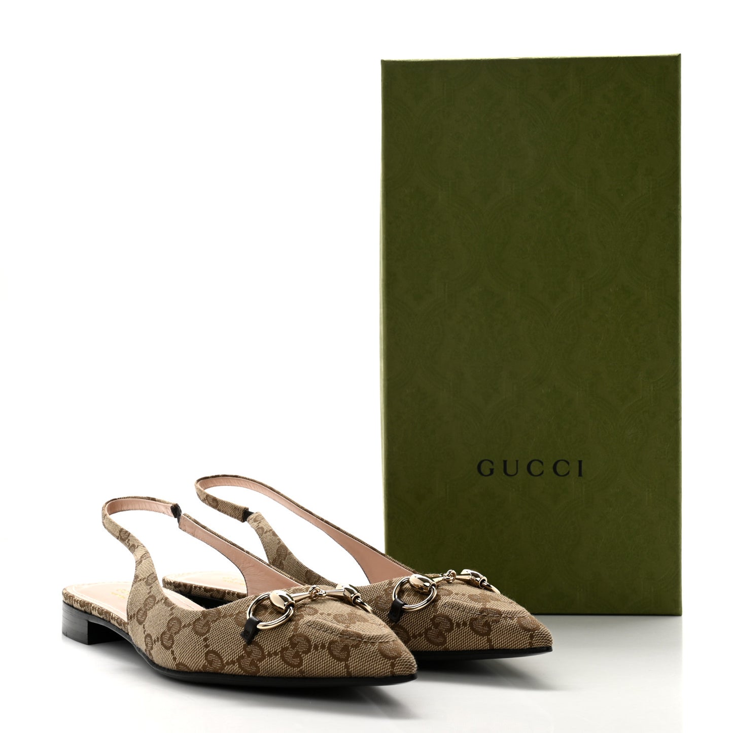 Monogram Horsebit Womens Slingback Ballet Flat 39 Beige Ebony Cocoa