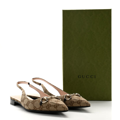 Gucci Monogram Horsebit Womens Slingback Ballet Flat 39 Beige Ebony Cocoa 11 of 11