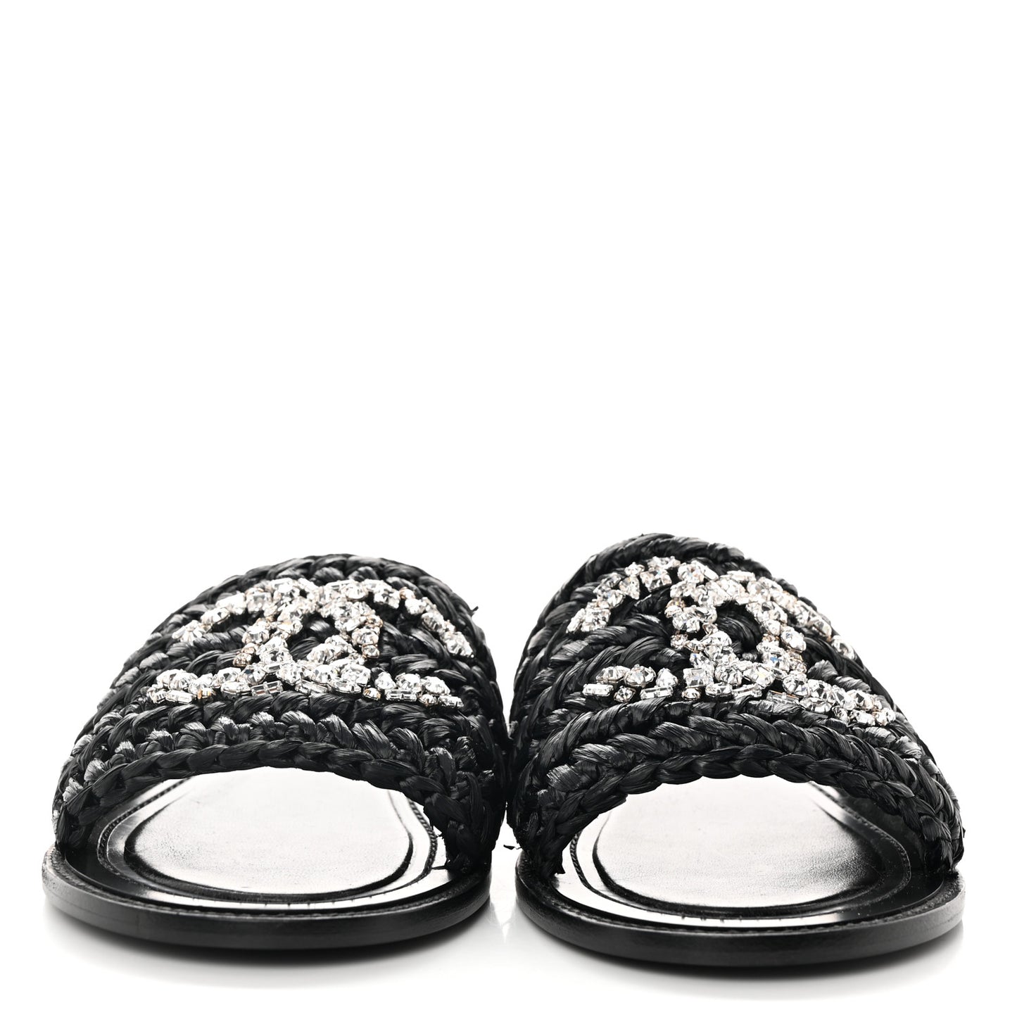 Raffia Crystal CC Mules Sandals 39 Black