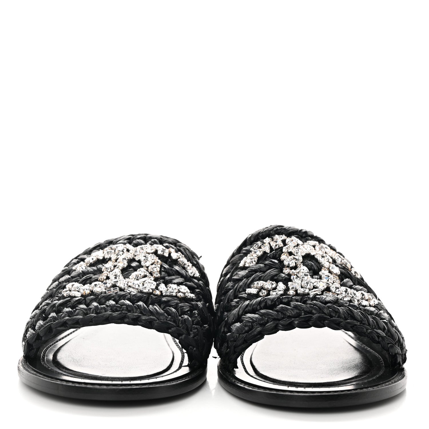 Chanel Raffia Crystal CC Mules Sandals 39 Black 2 of 10