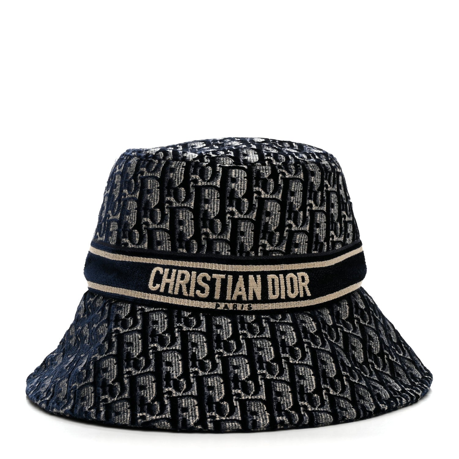 Christian Dior Velvet Oblique Large Brim Bucket Hat 58 Bleu Marine 3 of 8