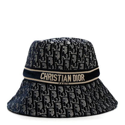 Christian Dior Velvet Oblique Large Brim Bucket Hat 58 Bleu Marine 3 of 8