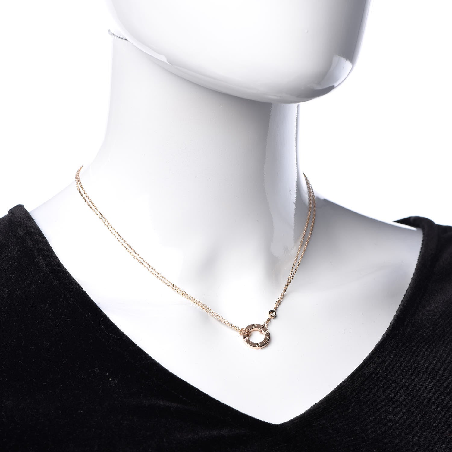 Cartier 18K Pink Gold 1 Diamond 1 Pink Sapphire LOVE Necklace 2 of 6