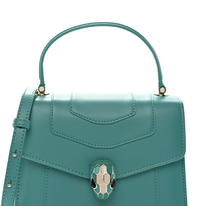 Bulgari Calfskin Contrast Serpenti Forever Top Handle Tropical Turquoise Milky Opal 8 of 12