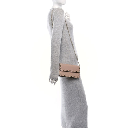 Valentino Garavani Grainy Calfskin Rockstud Chain Pouch Poudre 2 of 9