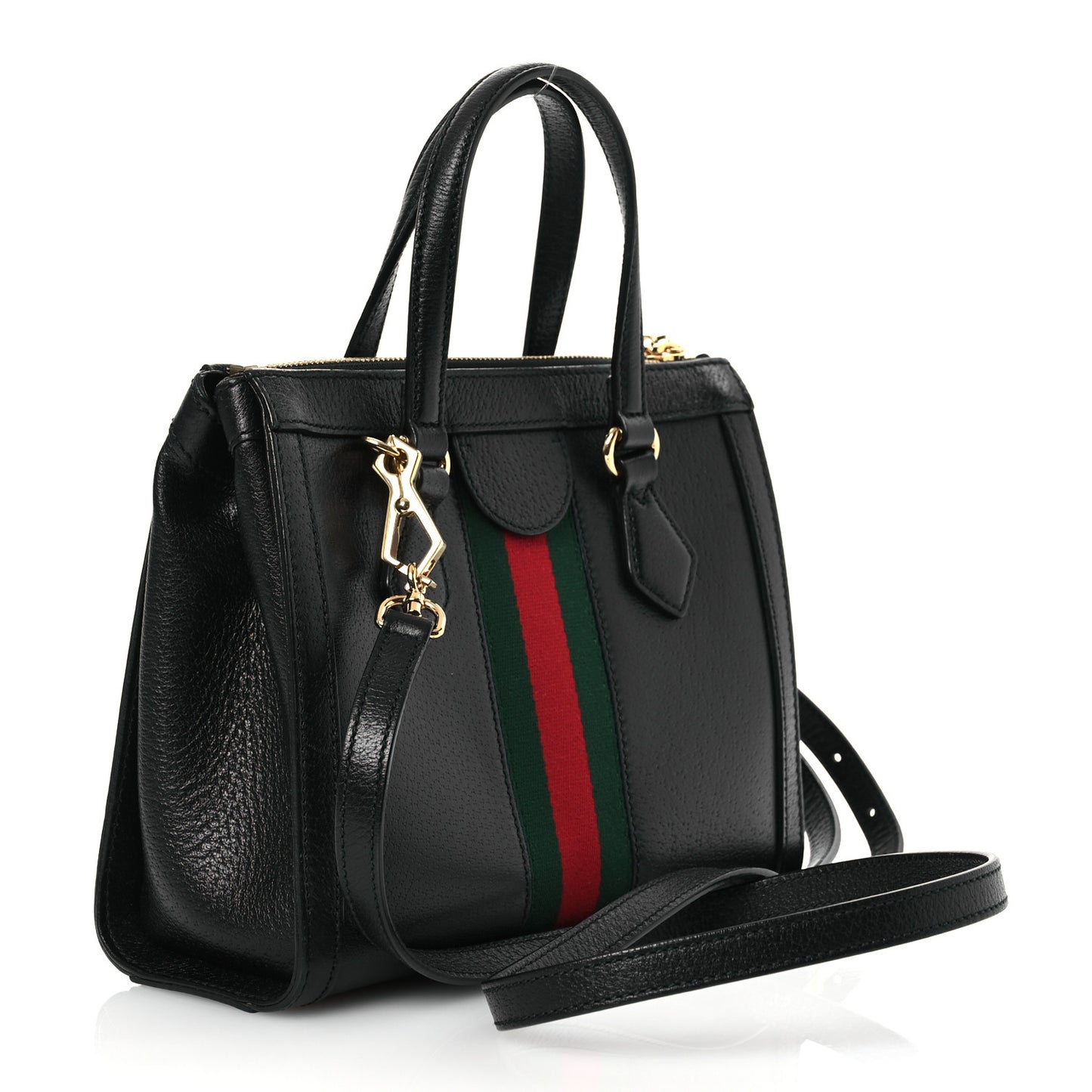 Textured Calfskin Web Small Ophidia Tote Bag Black