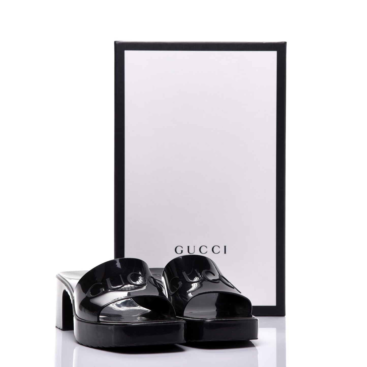Rubber Gucci Logo Womens Platform 20/60mm Slide Sandals 37 Black