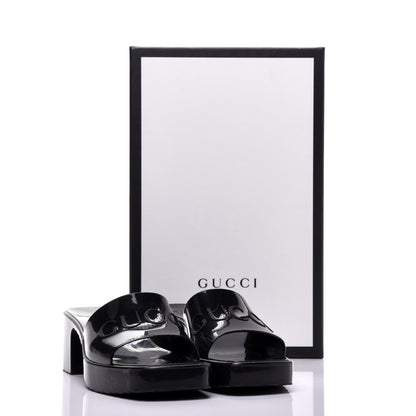 Gucci Rubber Gucci Logo Womens Platform 20/60mm Slide Sandals 37 Black 8 of 8