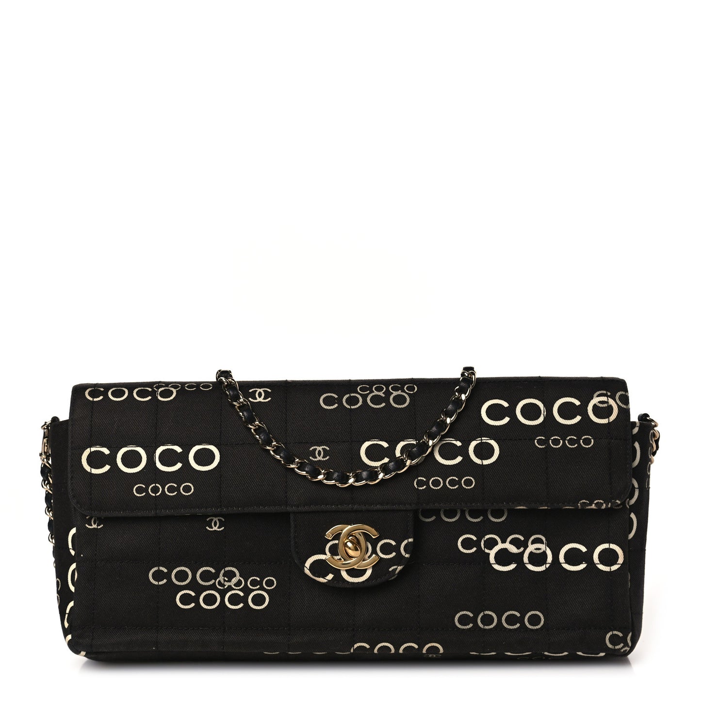 Canvas Chocolate Bar Quilted Coco East West Flap Black