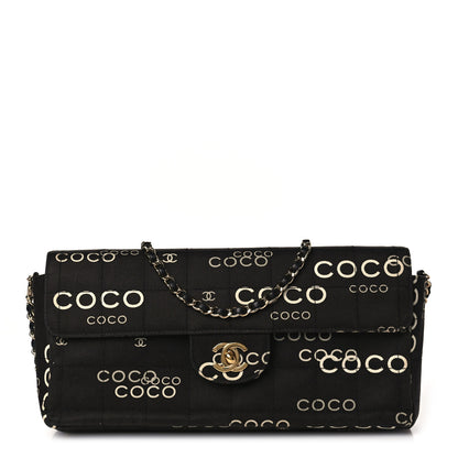 Chanel Canvas Chocolate Bar Quilted Coco East West Flap Black 1 of 9