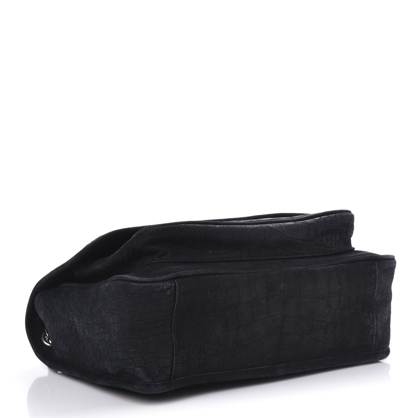 Nubuck Crocodile Embossed Monogram Medium Niki Chain Satchel Black