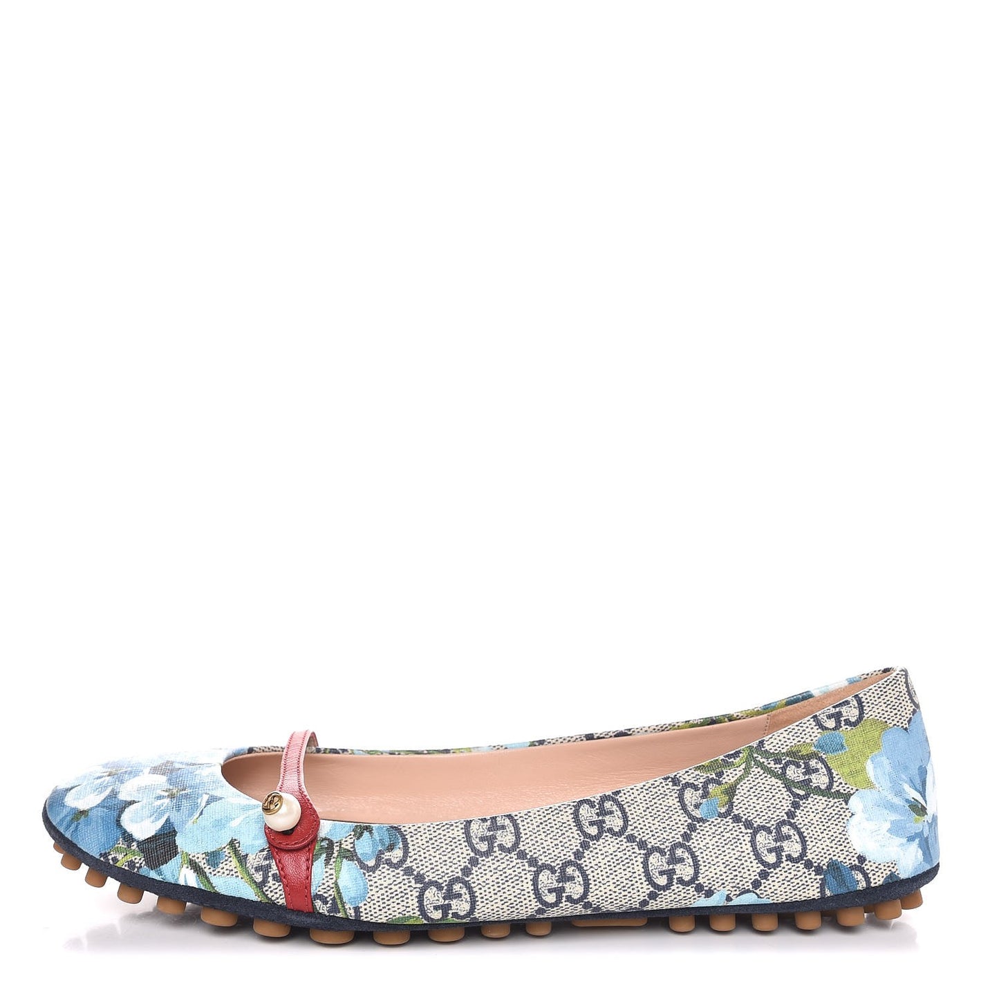 GG Supreme Monogram Blooms Ballet Flats 38.5 Beige Blue Navy Hibiscus Red
