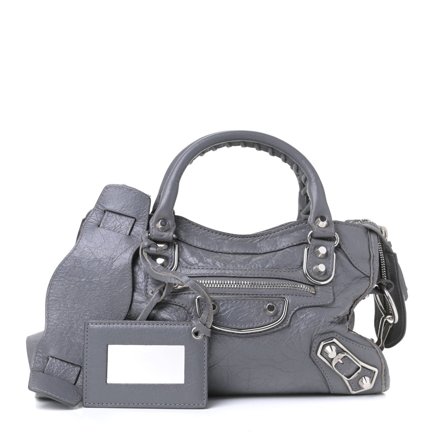Chevre Silver Metallic Edge Hardware Mini City Gris Cendre