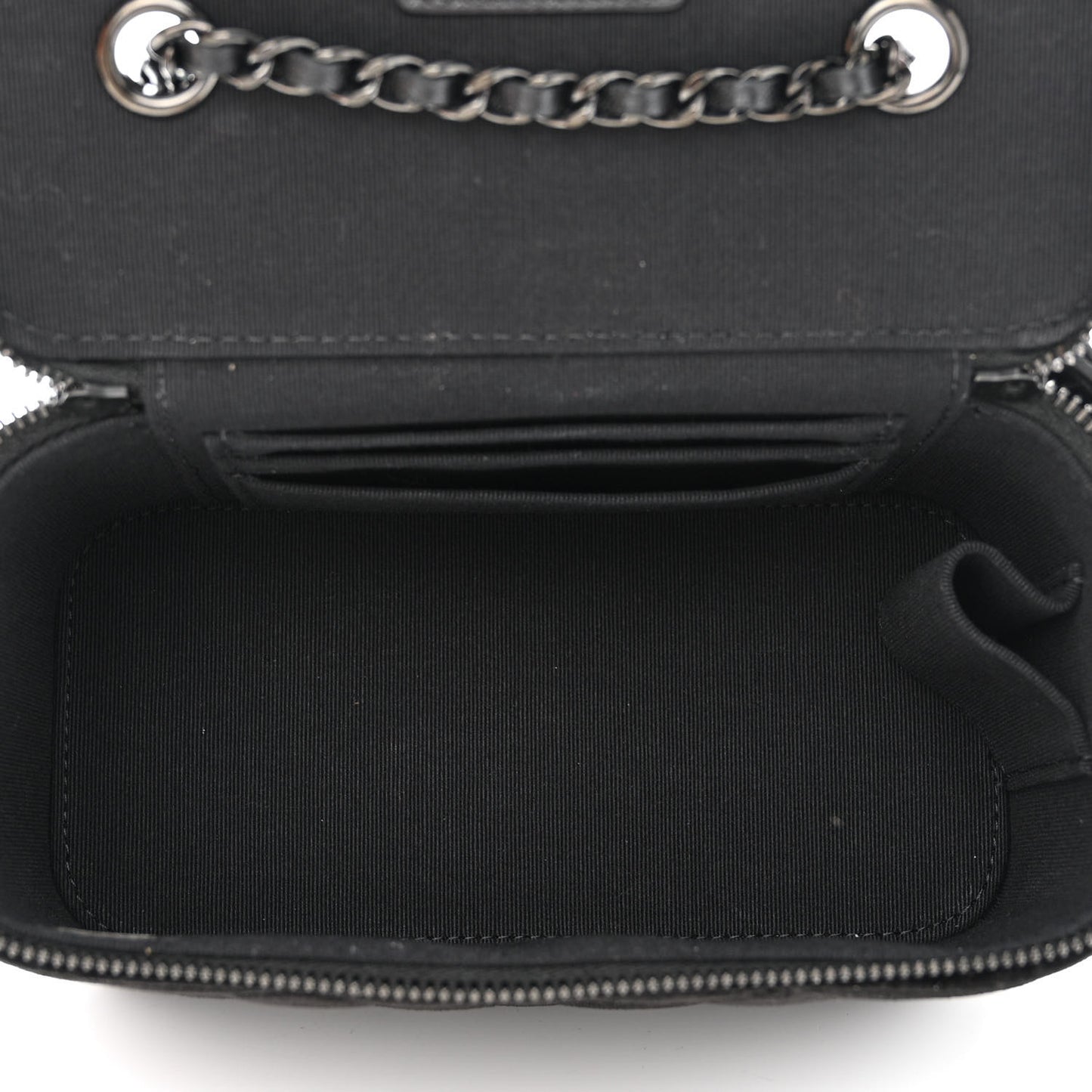 Velvet Quilted Small Vanity Case With Chain Black