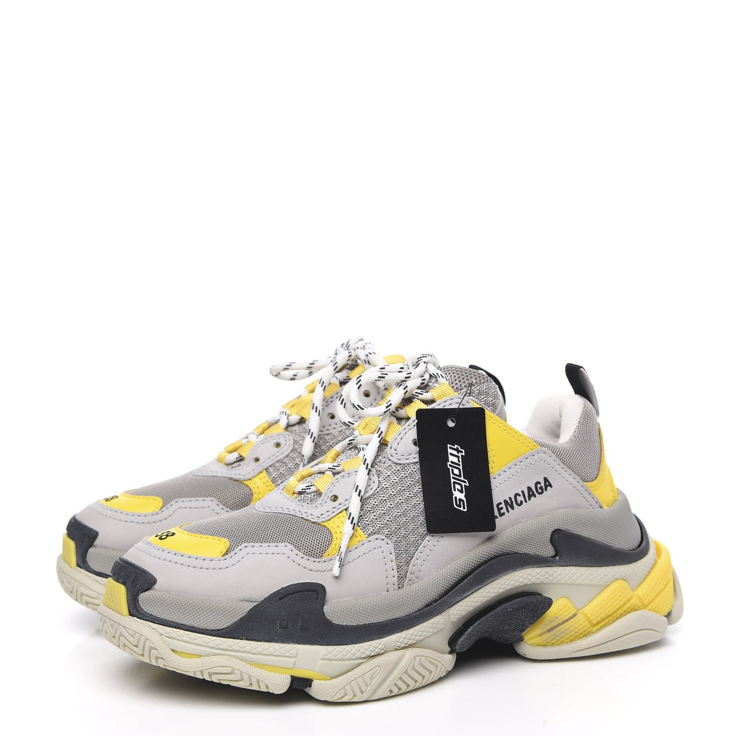 Fabric Mesh Womens Triple S Sneakers 38 Yellow Grey White