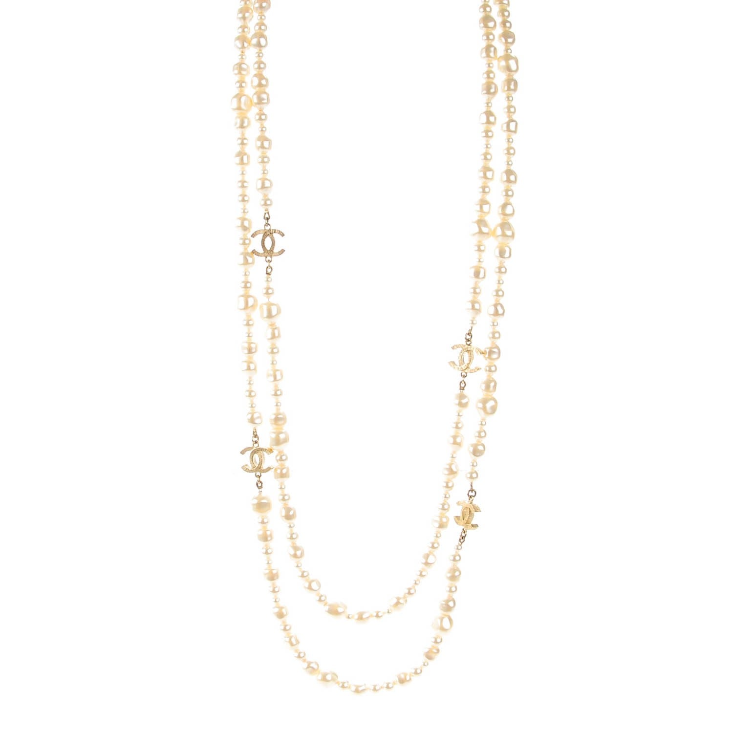Chanel Irregular Pearl CC Long Necklace Light Gold 1 of 4