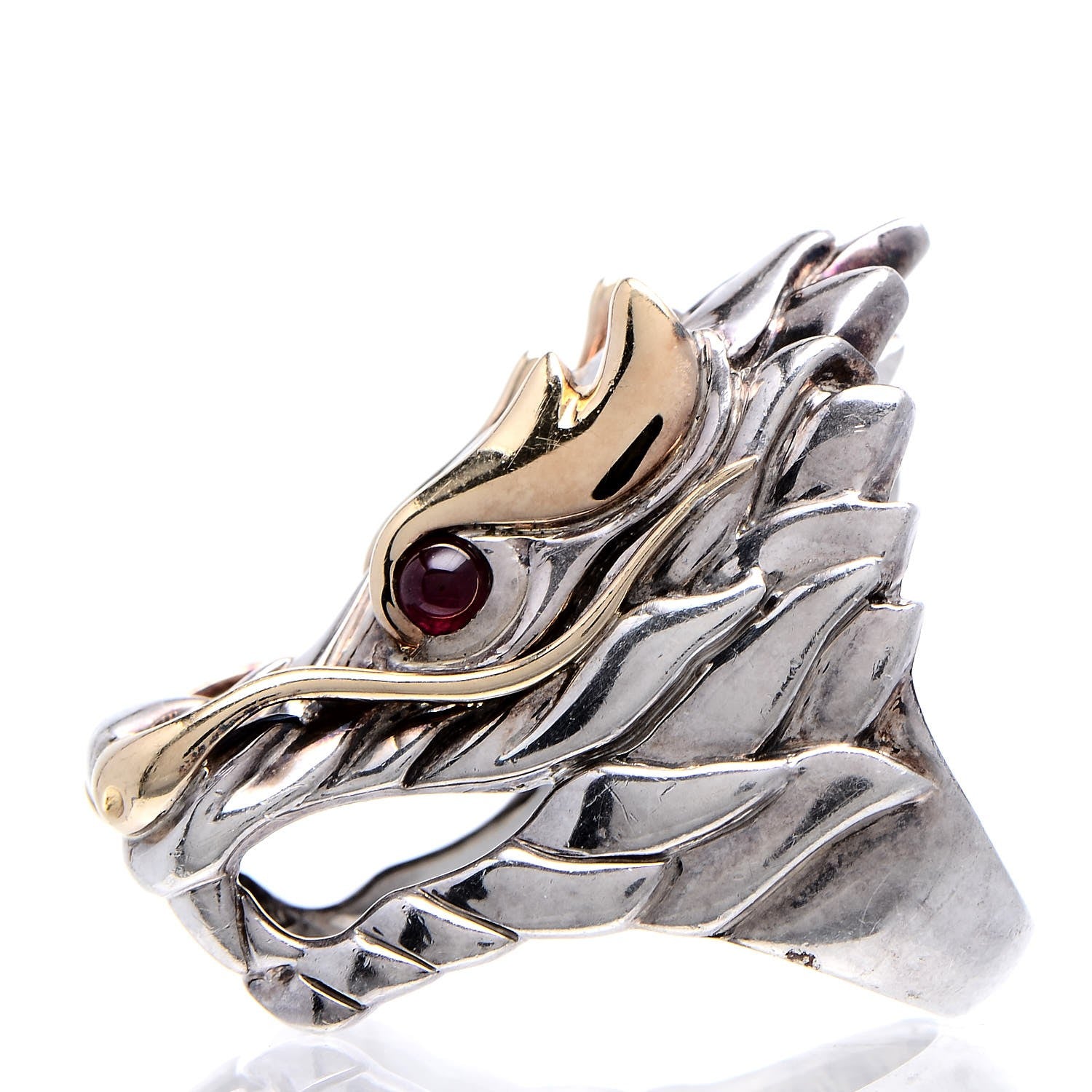 John Hardy Sterling Silver 18K Yellow Gold Ruby Naga Dragon Head Ring 52 6 4 of 7