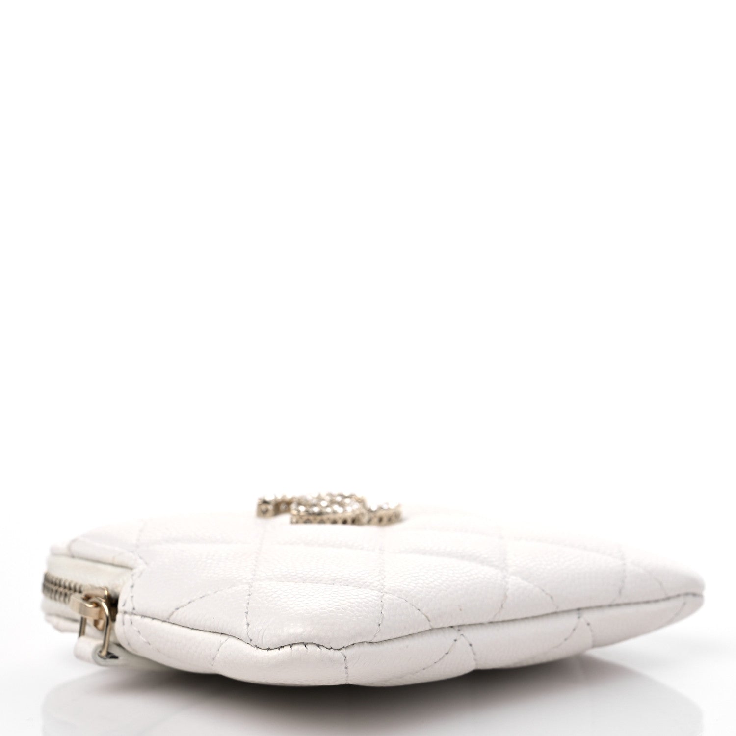 Chanel Caviar Quilted Crystal Zip Card Holder Wallet White 3 of 9