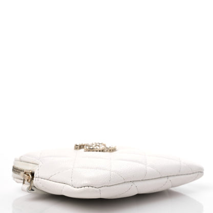 Chanel Caviar Quilted Crystal Zip Card Holder Wallet White 3 of 9