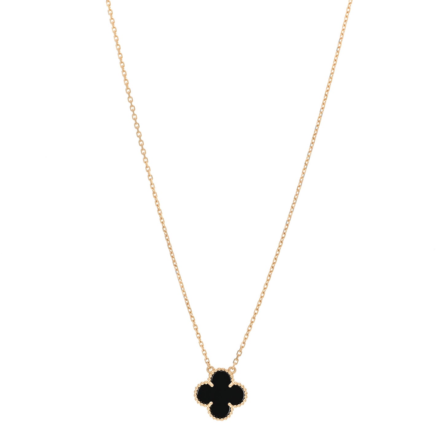 18K Yellow Gold Black Onyx Vintage Alhambra Pendant Necklace