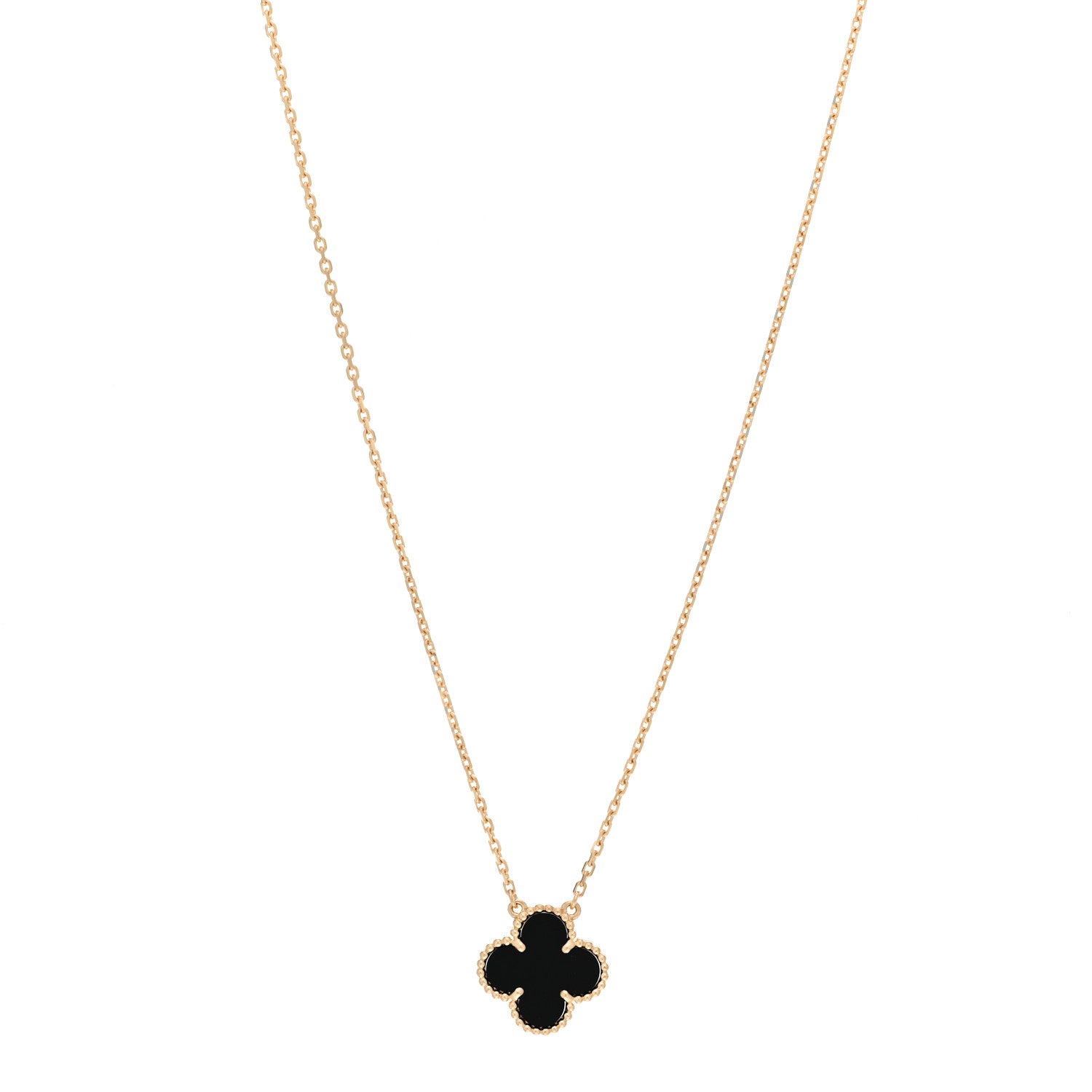Van Cleef & Arpels 18K Yellow Gold Black Onyx Vintage Alhambra Pendant Necklace 1 of 5