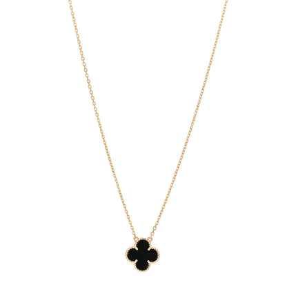 Van Cleef & Arpels 18K Yellow Gold Black Onyx Vintage Alhambra Pendant Necklace 1 of 5