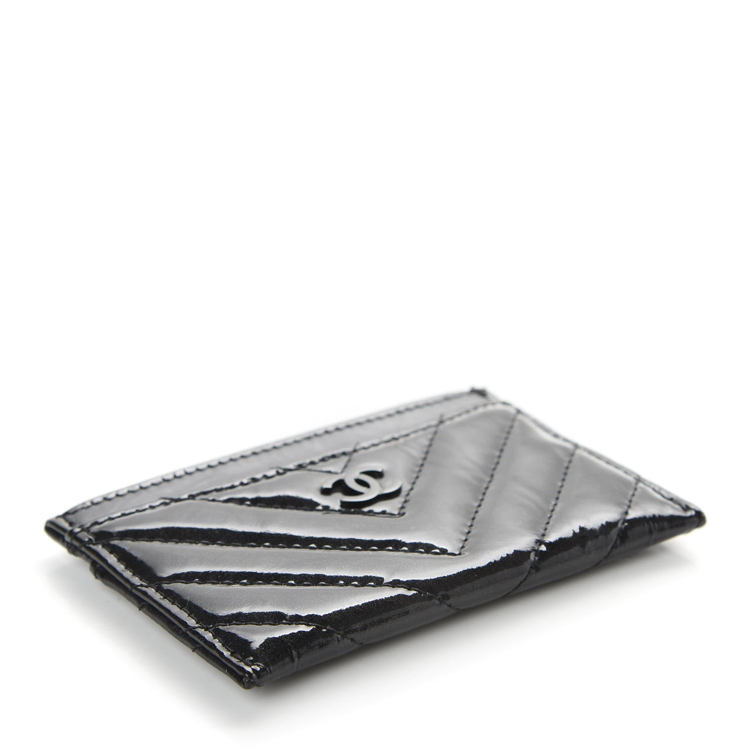 Chanel Patent Chevron Quilted Card Holder Black 4 of 7
