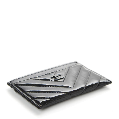 Chanel Patent Chevron Quilted Card Holder Black 4 of 7