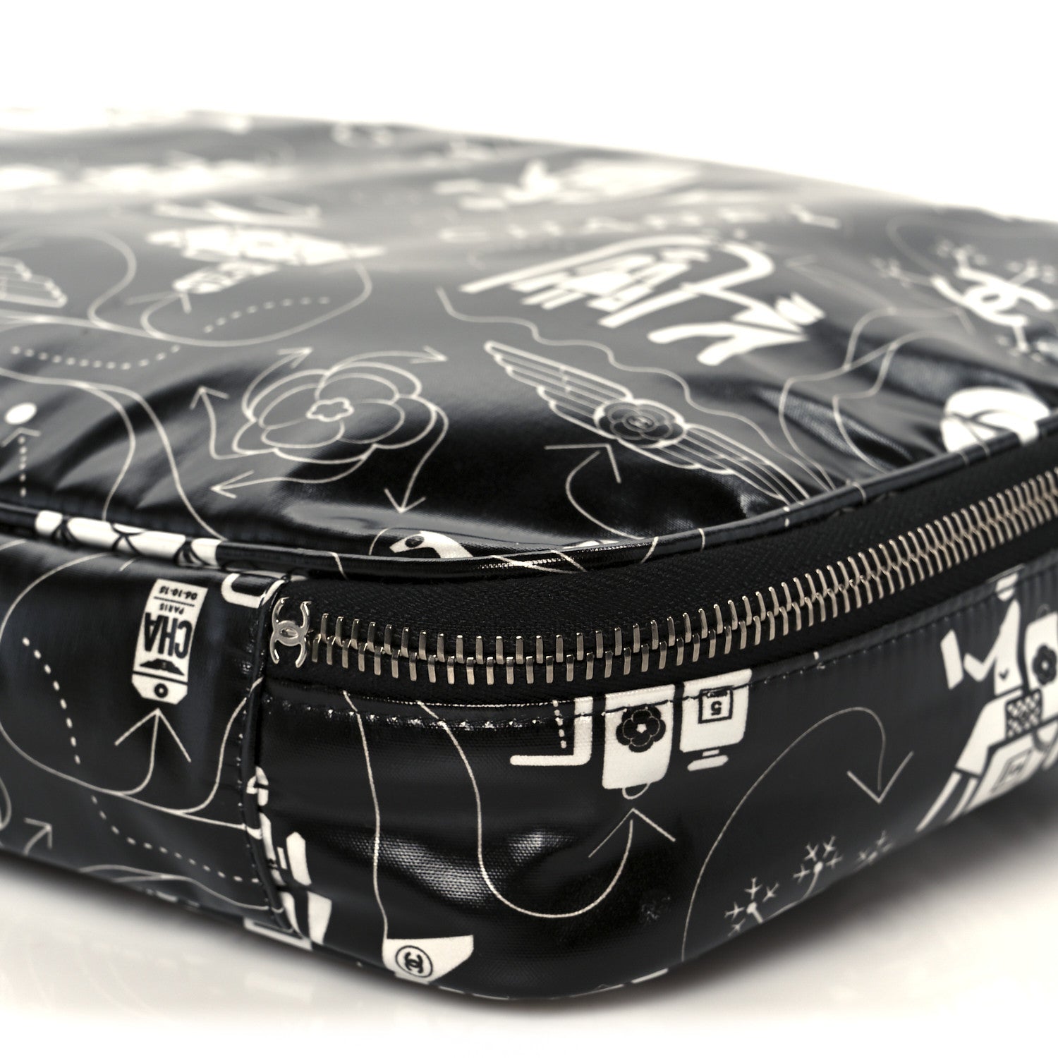 Chanel Coated Canvas Airline Large Travel Bag Black White 10 of 10