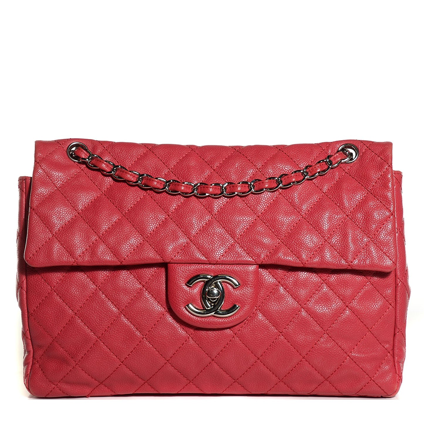 Washed Caviar Maxi Single Flap Fuchsia