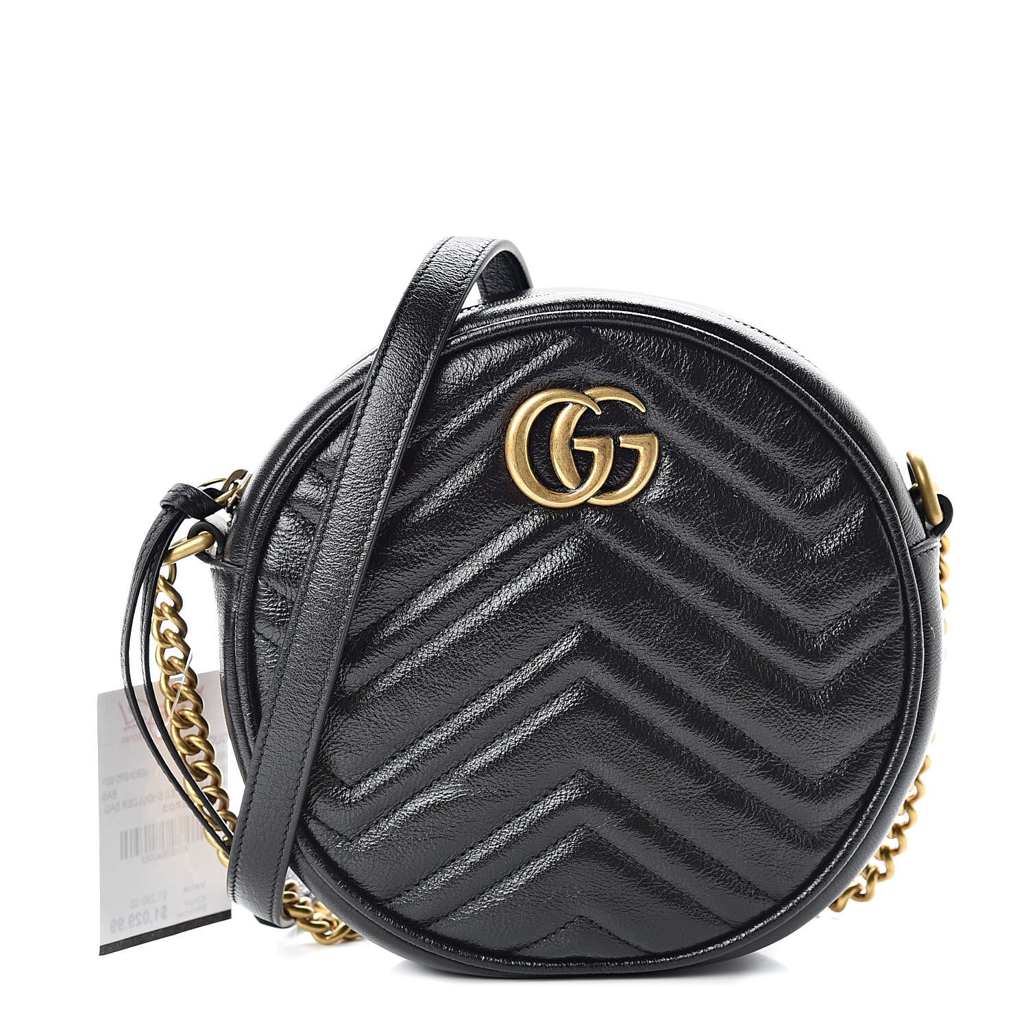 Gucci Azalea Calfskin Matelasse Heart Mini GG Marmont Round Shoulder Bag Black 1 of 9